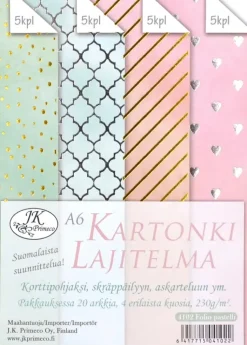J.K. Primeco Askartelutarvikkeet-Kartonkilajitelma A6 Folio Pastelli 20 Ark