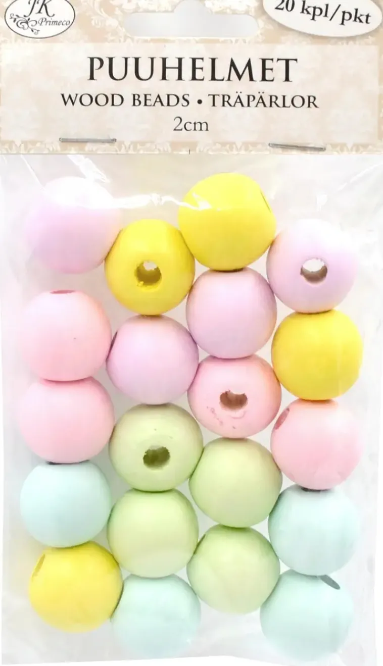 J.K. Primeco Askartelutarvikkeet-Puuhelmet 2 Cm Pastellilajitelma 20 Kpl