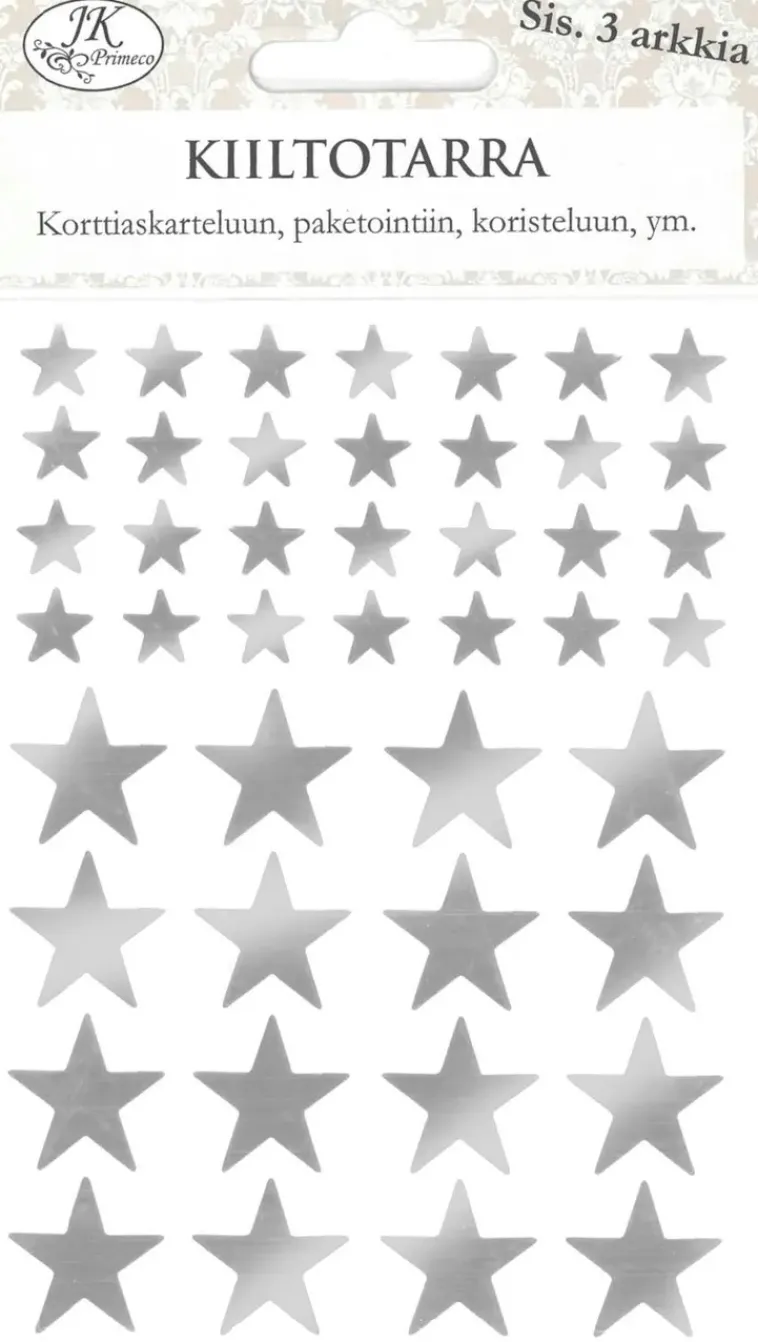 J.K. Primeco Askartelutarvikkeet-Kiiltotarra Tahti Pieni Hopea 3Ark/Pkt