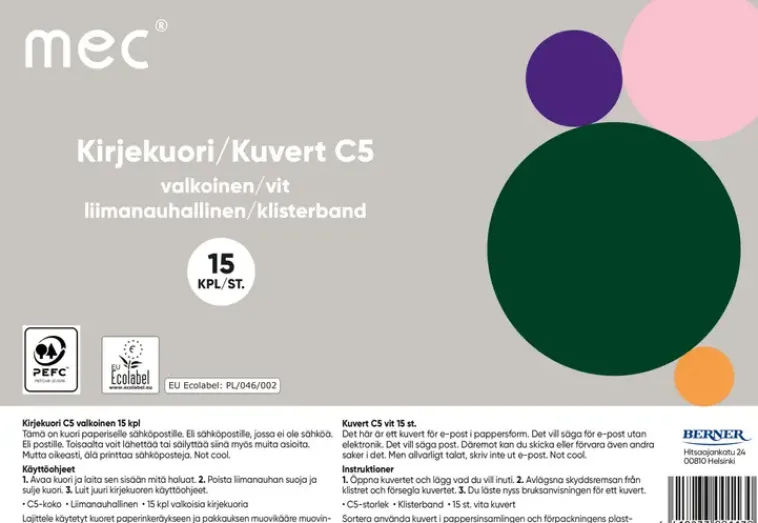 Outlet Mec Kirjekuori C5 Valkoinen 15Kpl Paperitarvikkeet