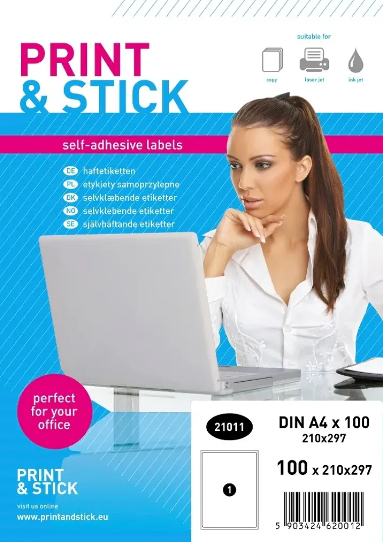 New Print&Stick Tulostustarrat 210X297 Mm A4 100 Arkkia Toimistotarvikkeet