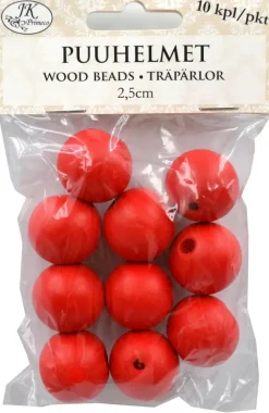 Sale Puuhelmet Punainen 2,5Cm 10Kpl/Pkt Askartelutarvikkeet