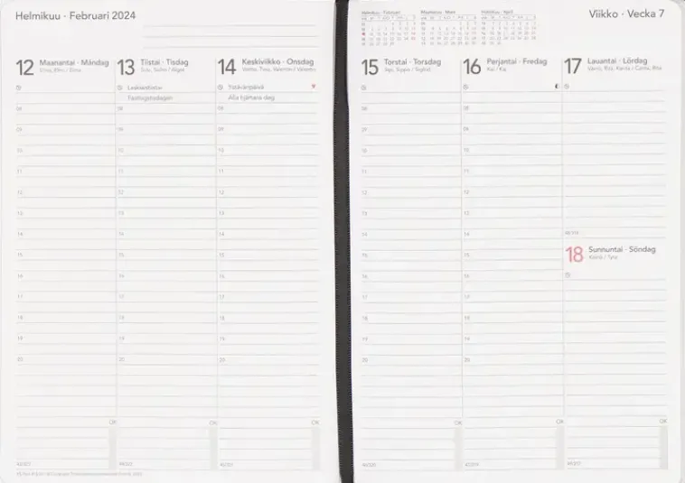 Hot Vuosikalenteri Time System Classic A5 Musta 2024 Kalenterit